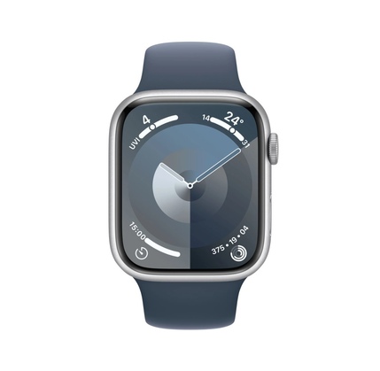 Smart saat Apple Watch Series 9 GPS, 45mm Silver Aluminium Case with Storm Blue Sport Band - M/L (MR9E3QI/A)