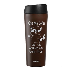 Termos ARDESTO TRAVEL MUG COFFEE TIME RACCOON 450 ml BROWN