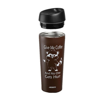 Termos ARDESTO TRAVEL MUG COFFEE TIME RACCOON 450 ml BROWN